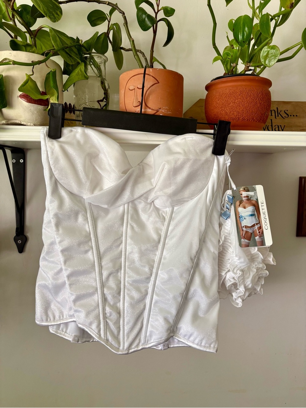 White Satin Bustier Corset Top by Coquette - Strapless Shaping Bra